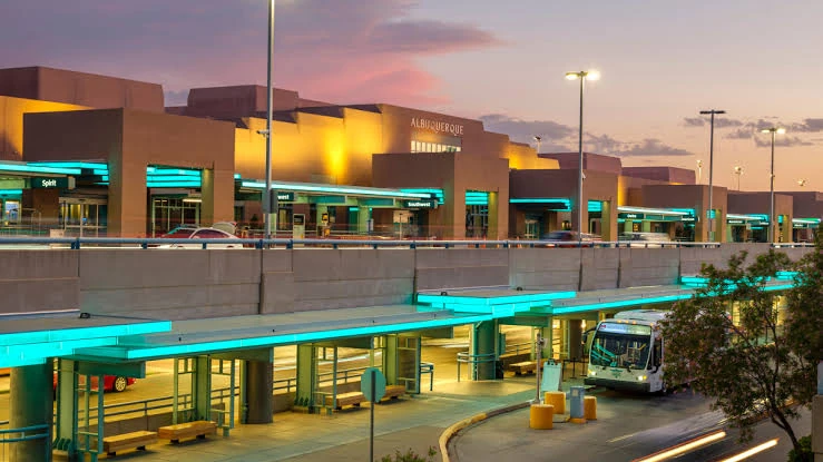 Albuquerque International Sunport terminal at dusk